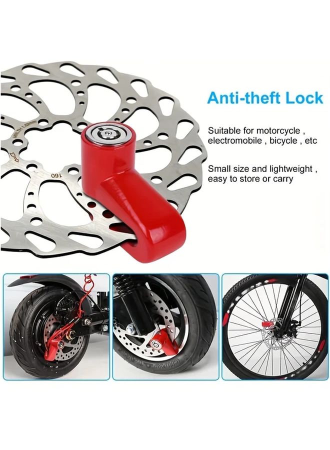 Red Disc Brake Lock Set with Reminder Rope Anti Theft Motorcycle Lock Portable - Image 4