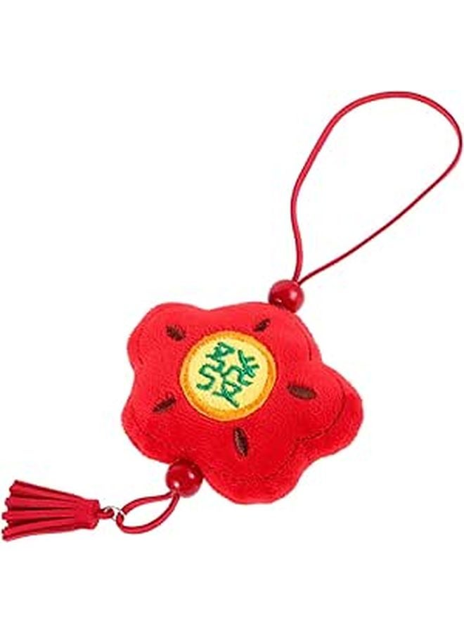 Red Plush Flower Car Pendant Keychain Feng Shui Wealth Amulet Tassel Ornament - Image 1