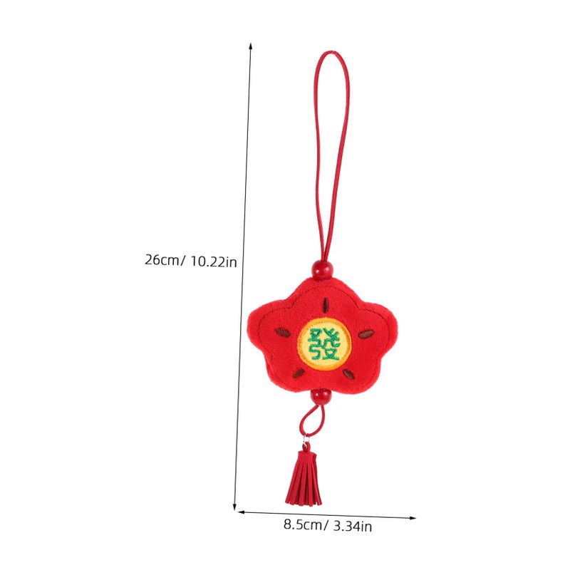 Red Plush Flower Car Pendant Keychain Feng Shui Wealth Amulet Tassel Ornament - Image 3
