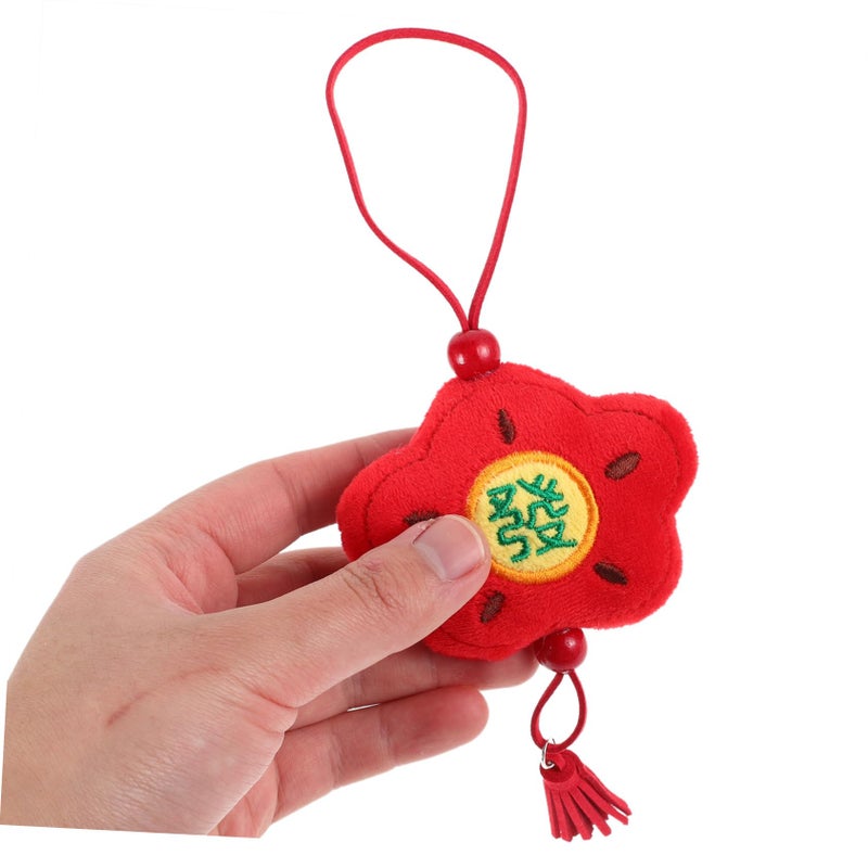 Red Plush Flower Car Pendant Keychain Feng Shui Wealth Amulet Tassel Ornament - Image 5