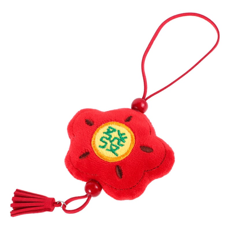 Red Plush Flower Car Pendant Keychain Feng Shui Wealth Amulet Tassel Ornament - Image 2