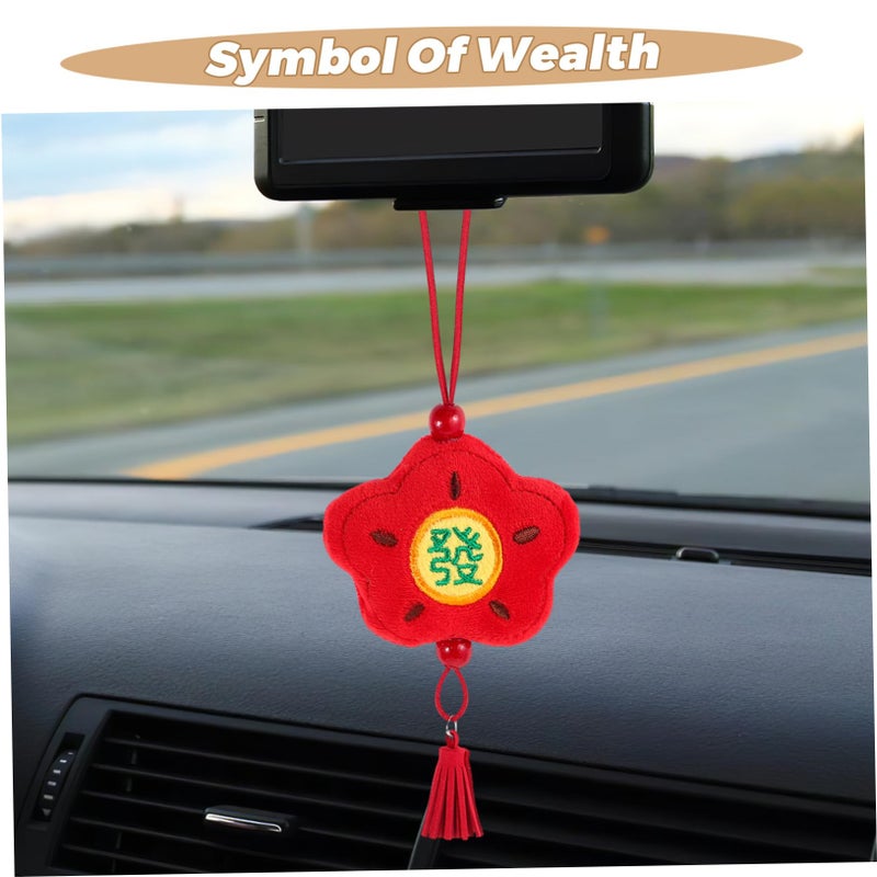 Red Plush Flower Car Pendant Keychain Feng Shui Wealth Amulet Tassel Ornament - Image 4