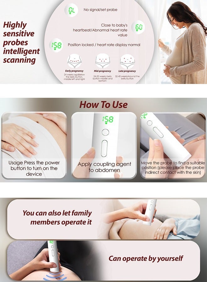 Generic Fetal Heart Rate Monitoring for pregnant women Fetal Doppler Bluetooth Charging All-in-one Pulse Wave Measurement（Pink）  - Image 4
