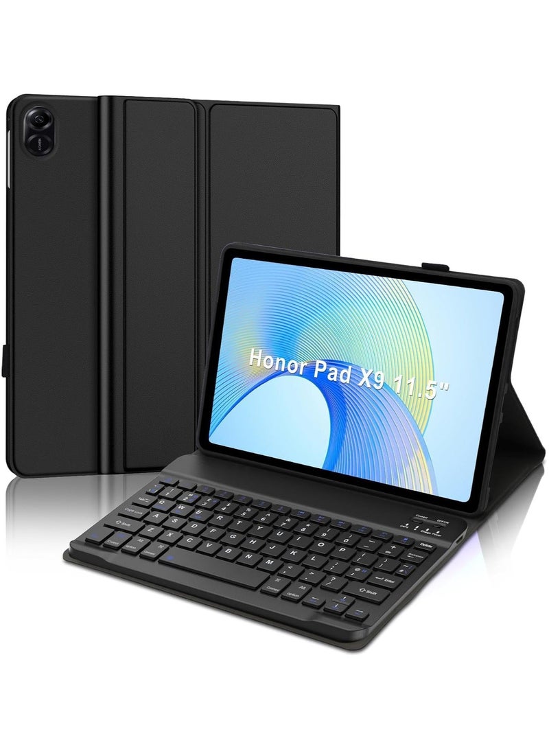 Keyboard Case Compatible with Honor Pad X9 11.5 inch 2023, Wireless Magnetic Detachable Bluetooth Keyboard, Premium PU Leather Cover Pencil holder  - Image 1