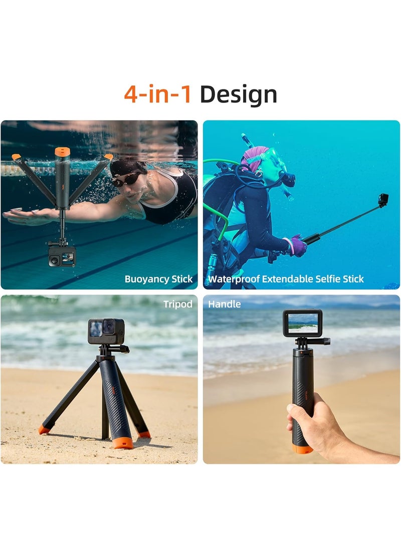 TELESIN 4 in 1 Selfie Stick Floating Hand Grip Tripod Waterproof Extendable Selfie Monopod for GoPro Hero 13, 12, 11, 10, 9, 8, DJI OSMO Action 5 Pro 4 3、Insta360 Ace Pro 2 and Most Action Camera - Image 2