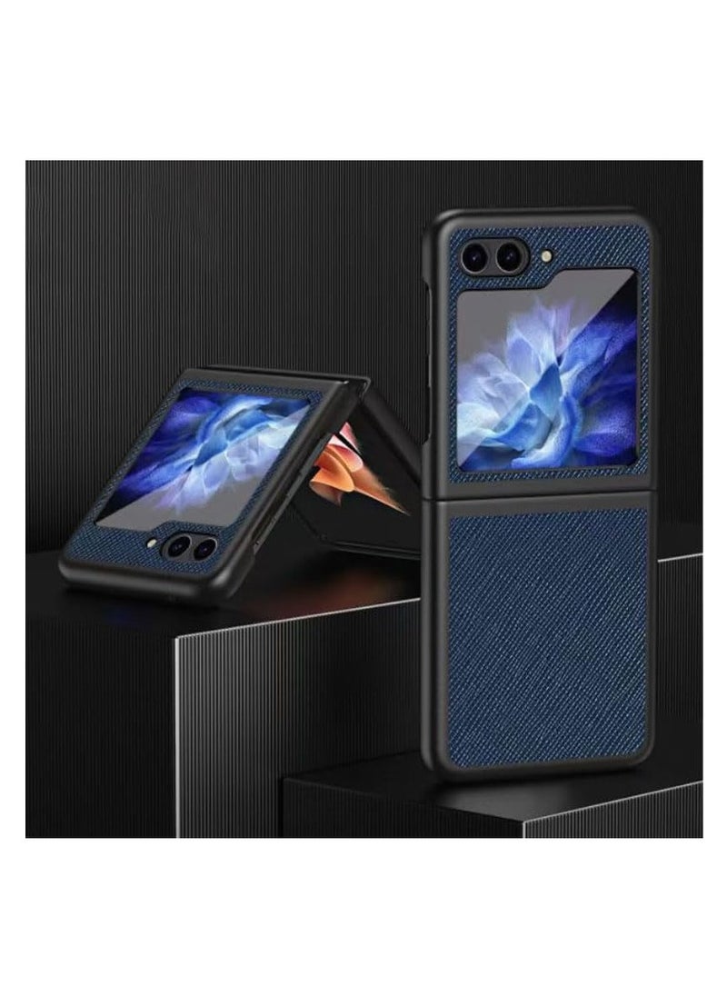اووكاي - جراب متوافق مع هاتف Samsung Galaxy Z Flip 6، نسيج جلدي + إطار من البولي كربونات، مقاوم للسقوط، مضاد للسقوط، غطاء نحيف لهاتف Z Flip 6 [بدون واقي شاشة أمامي] (أزرق) - Image 1