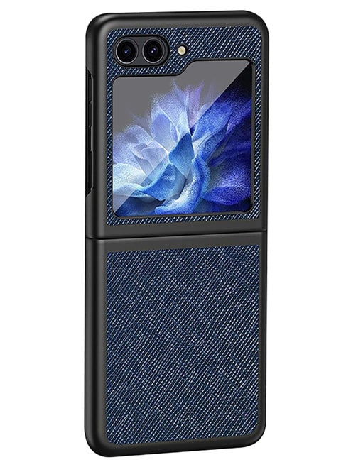جراب متوافق مع هاتف Samsung Galaxy Z Flip 6، نسيج جلدي + إطار من البولي كربونات، مقاوم للسقوط، مضاد للسقوط، غطاء نحيف لهاتف Z Flip 6 [بدون واقي شاشة أمامي] (أزرق)