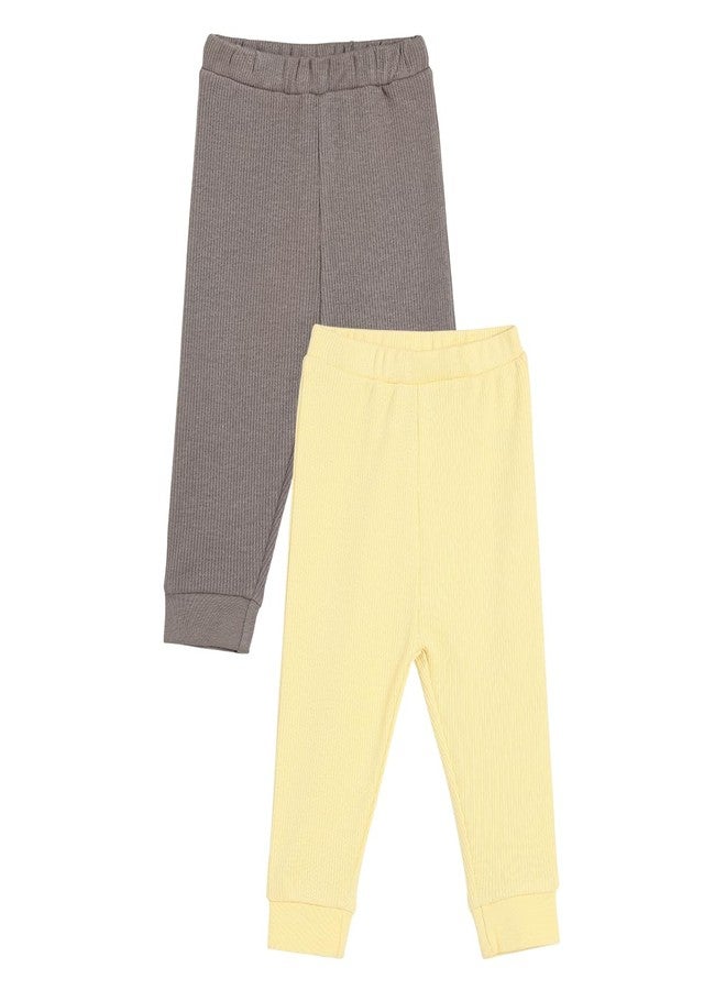 miniklub Baby Unisex Elasticated Full Length Knitted Blended Cotton Knit Bottom, Pack of 2, Grey/Yellow (3-6M) - Image 3