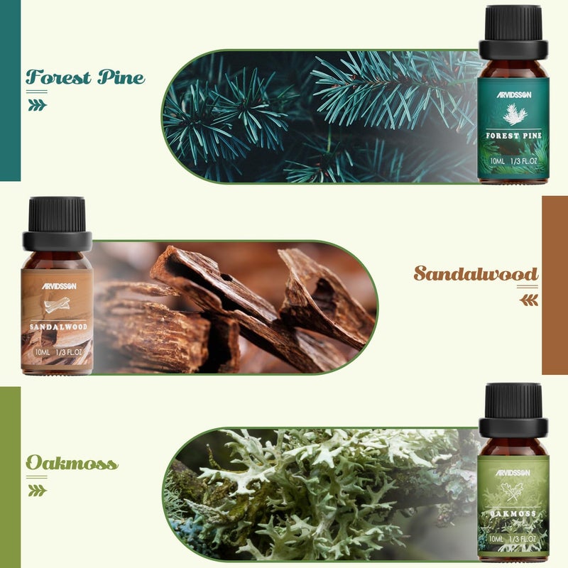 ARVIDSSON Nature Essential Oils Set, ARVIDSSON Natural Fragrance Oils for Candle Making, Fresh Cut Grass, Ocean Breeze, Rain, Pine, Sandalwood, Oakmoss, Diffuser Scented Oils - Image 4
