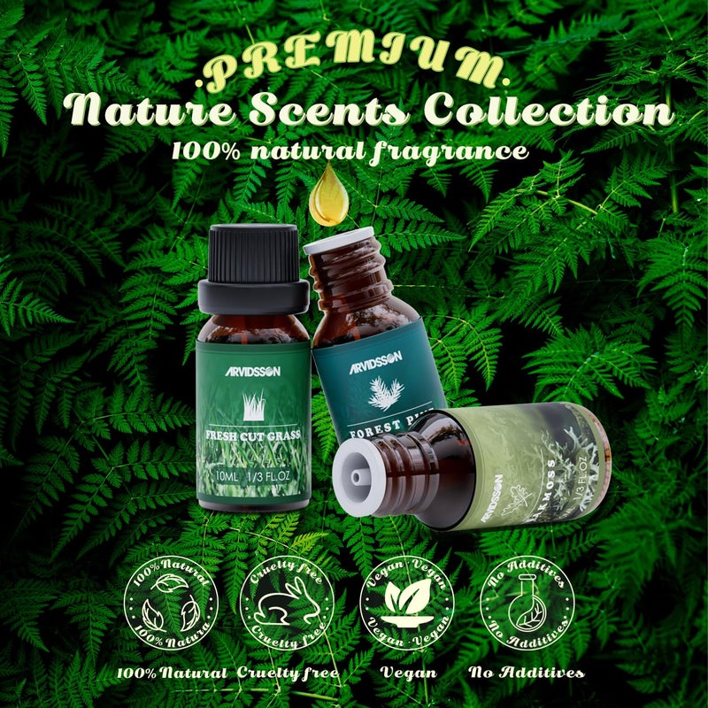 ARVIDSSON Nature Essential Oils Set, ARVIDSSON Natural Fragrance Oils for Candle Making, Fresh Cut Grass, Ocean Breeze, Rain, Pine, Sandalwood, Oakmoss, Diffuser Scented Oils - Image 2