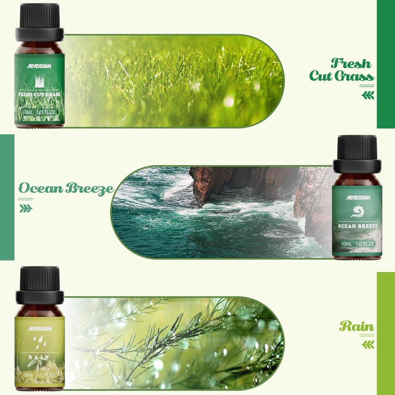 ARVIDSSON Nature Essential Oils Set, ARVIDSSON Natural Fragrance Oils for Candle Making, Fresh Cut Grass, Ocean Breeze, Rain, Pine, Sandalwood, Oakmoss, Diffuser Scented Oils - Image 3