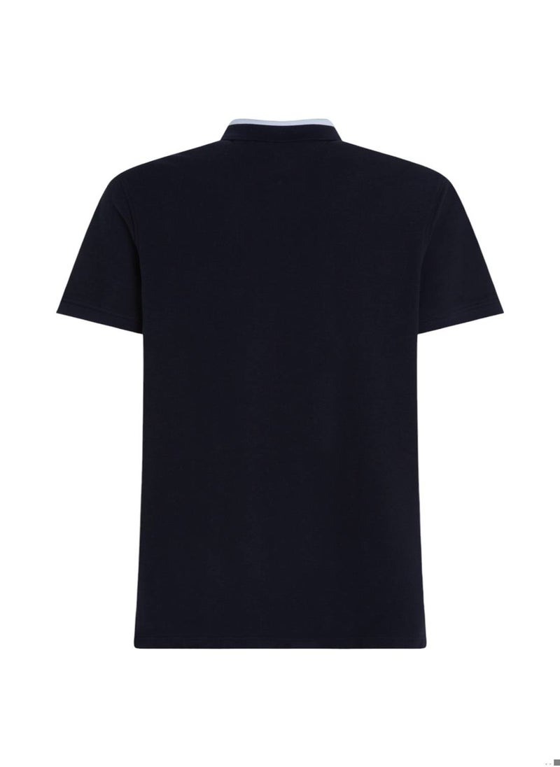 TOMMY HILFIGER - Men's Tipped Logo Embroidery Regular Fit Polo - Cotton, Blue - Image 1