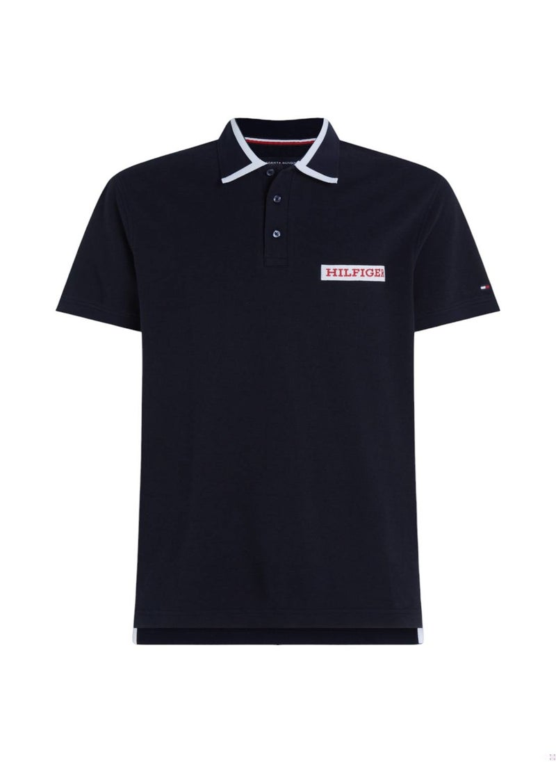 TOMMY HILFIGER - Men's Tipped Logo Embroidery Regular Fit Polo - Cotton, Blue - Image 1
