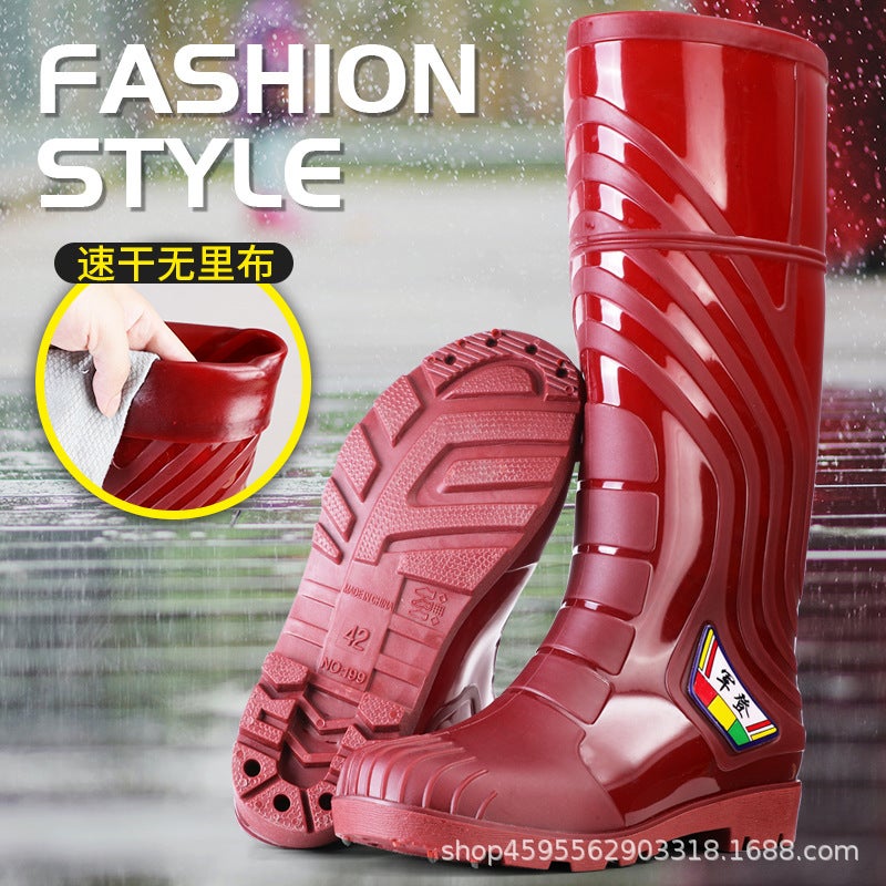 Thickened Beef Sole Quick-Drying No-Lining Water Boots Waterproof Non-Slip Fleece-Lined Warm Rain Boots For Construction Site Labor Protection Car Washing Rain Boots - Image 4