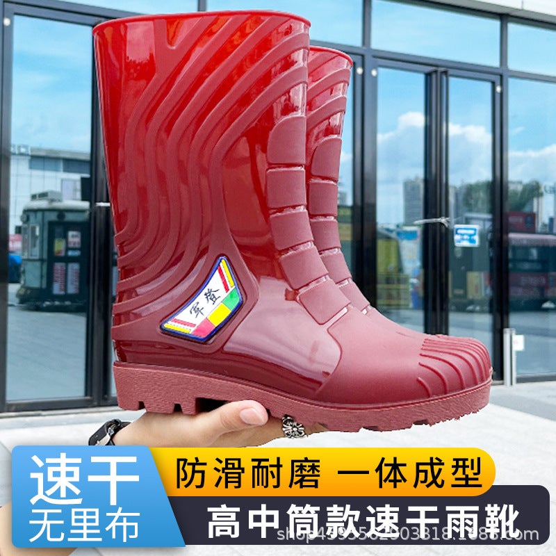Thickened Beef Sole Quick-Drying No-Lining Water Boots Waterproof Non-Slip Fleece-Lined Warm Rain Boots For Construction Site Labor Protection Car Washing Rain Boots - Image 3