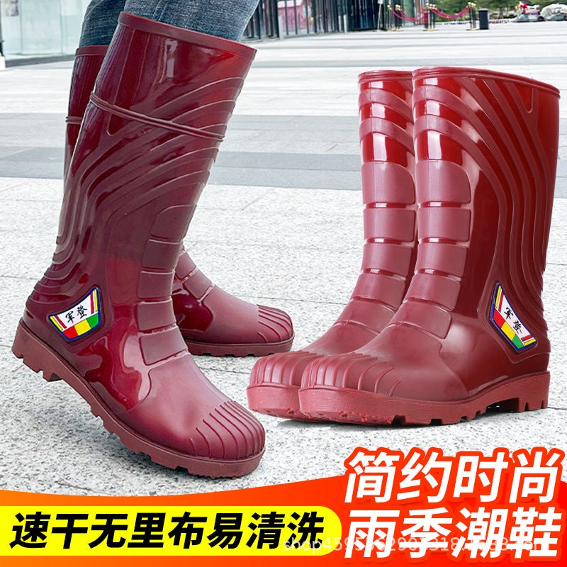 Thickened Beef Sole Quick-Drying No-Lining Water Boots Waterproof Non-Slip Fleece-Lined Warm Rain Boots For Construction Site Labor Protection Car Washing Rain Boots - Image 2