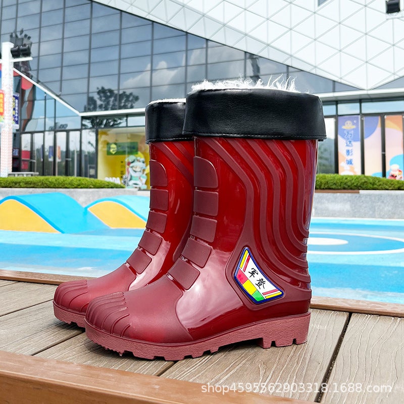 Thickened Beef Sole Quick-Drying No-Lining Water Boots Waterproof Non-Slip Fleece-Lined Warm Rain Boots For Construction Site Labor Protection Car Washing Rain Boots - Image 1