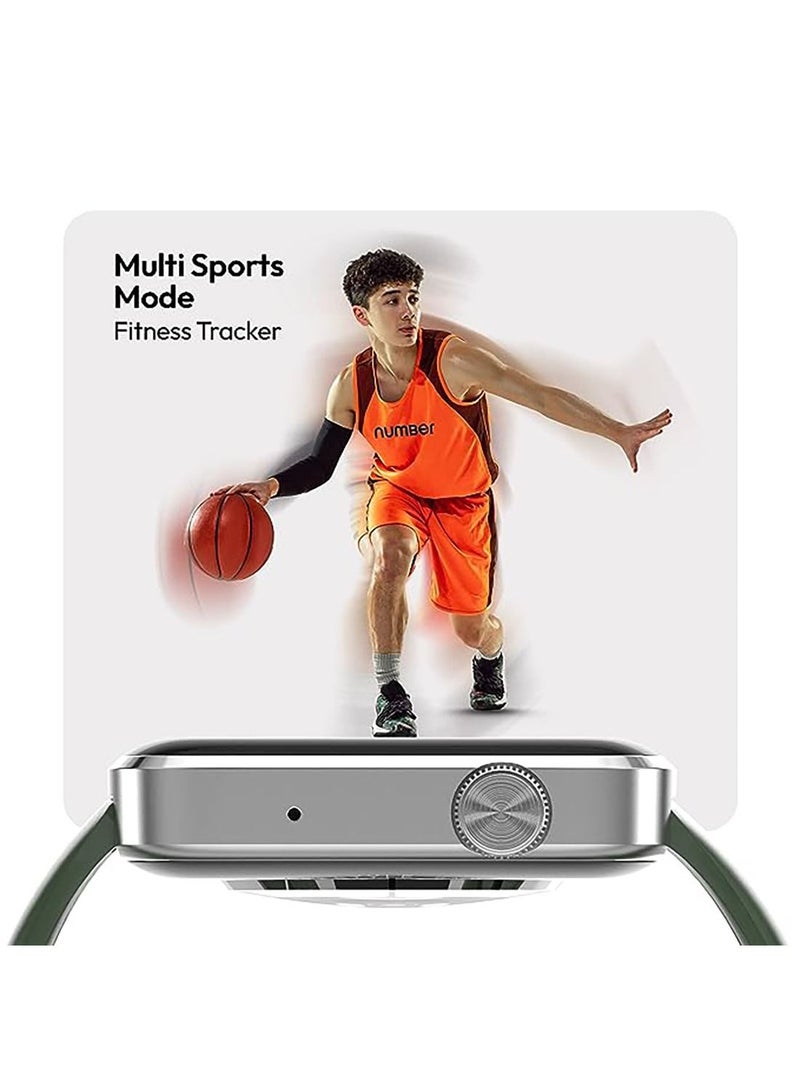 Number DialFit Pro Max Bluetooth Calling Smart Watch,Largest 1.91" Bezel-less Edge-to-Edge Display,600 Nits Brightness, Sleek Metallic Body, Wireless Charging, Health Suite Green Strap - Image 5