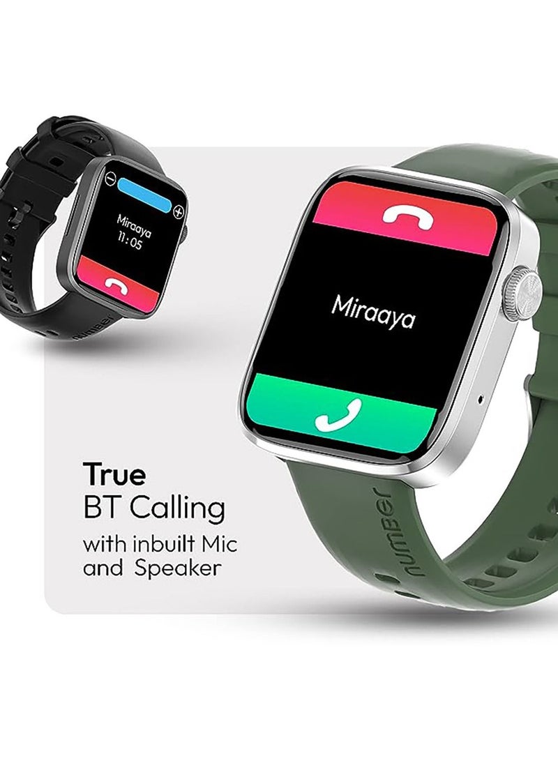 Number DialFit Pro Max Bluetooth Calling Smart Watch,Largest 1.91" Bezel-less Edge-to-Edge Display,600 Nits Brightness, Sleek Metallic Body, Wireless Charging, Health Suite Green Strap - Image 4