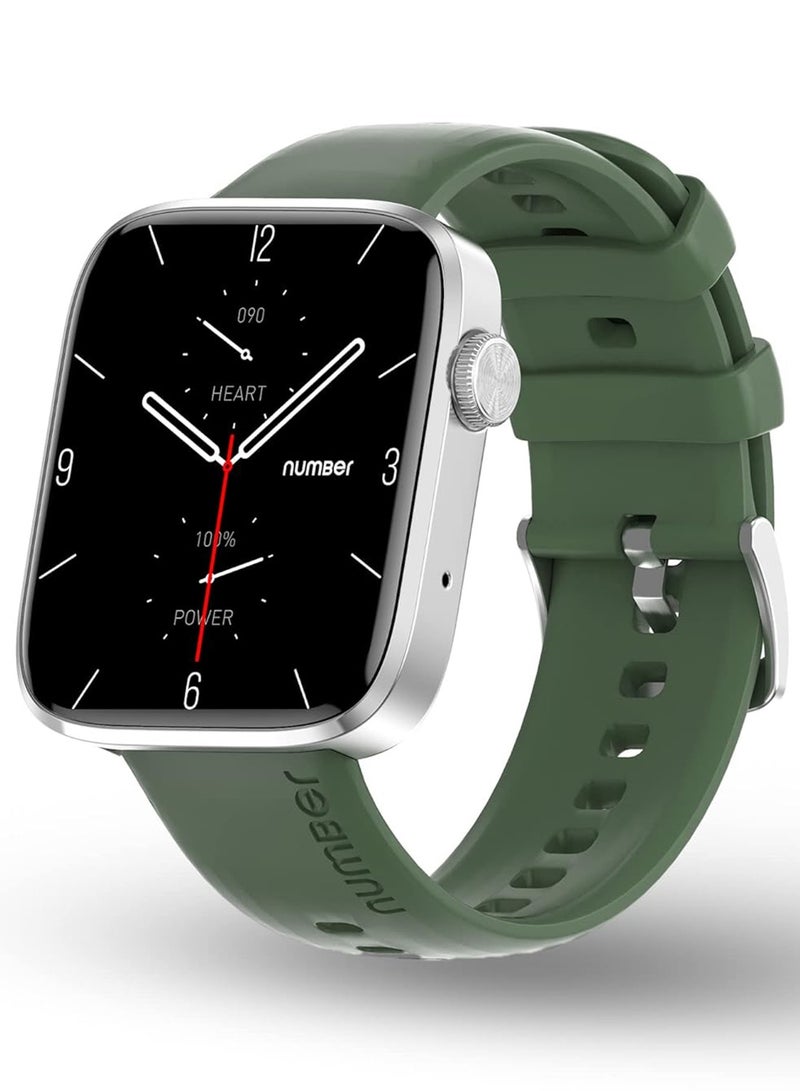 Number DialFit Pro Max Bluetooth Calling Smart Watch,Largest 1.91" Bezel-less Edge-to-Edge Display,600 Nits Brightness, Sleek Metallic Body, Wireless Charging, Health Suite Green Strap - Image 1