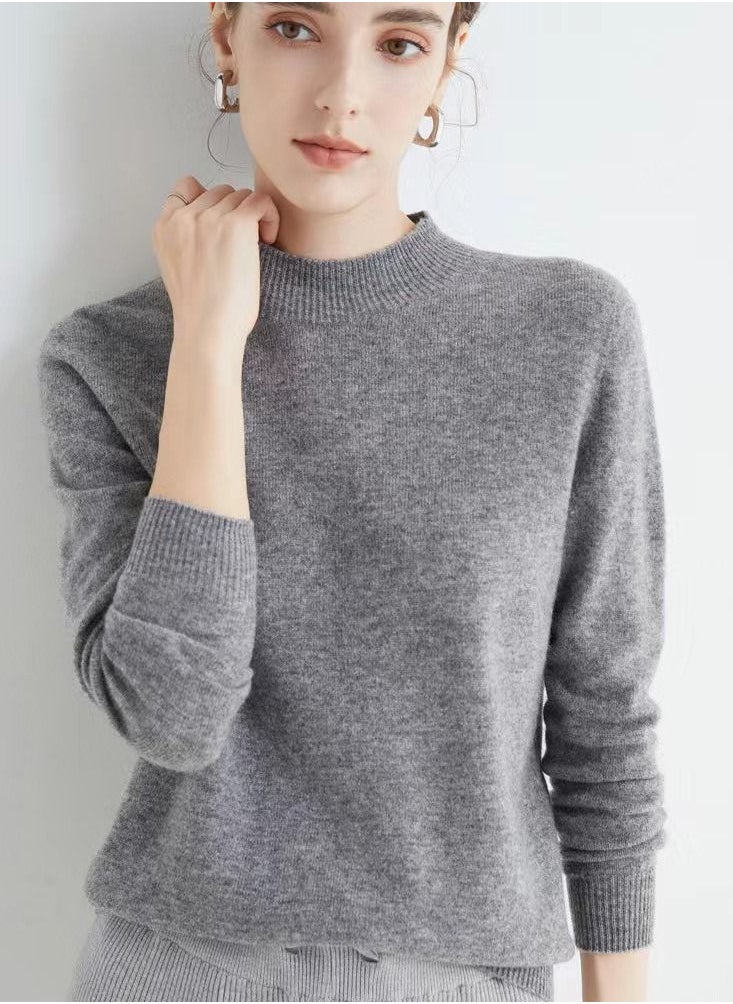 Loquat Autumn Winter Seamless Half Turtleneck Women's Cashmere Sweater 