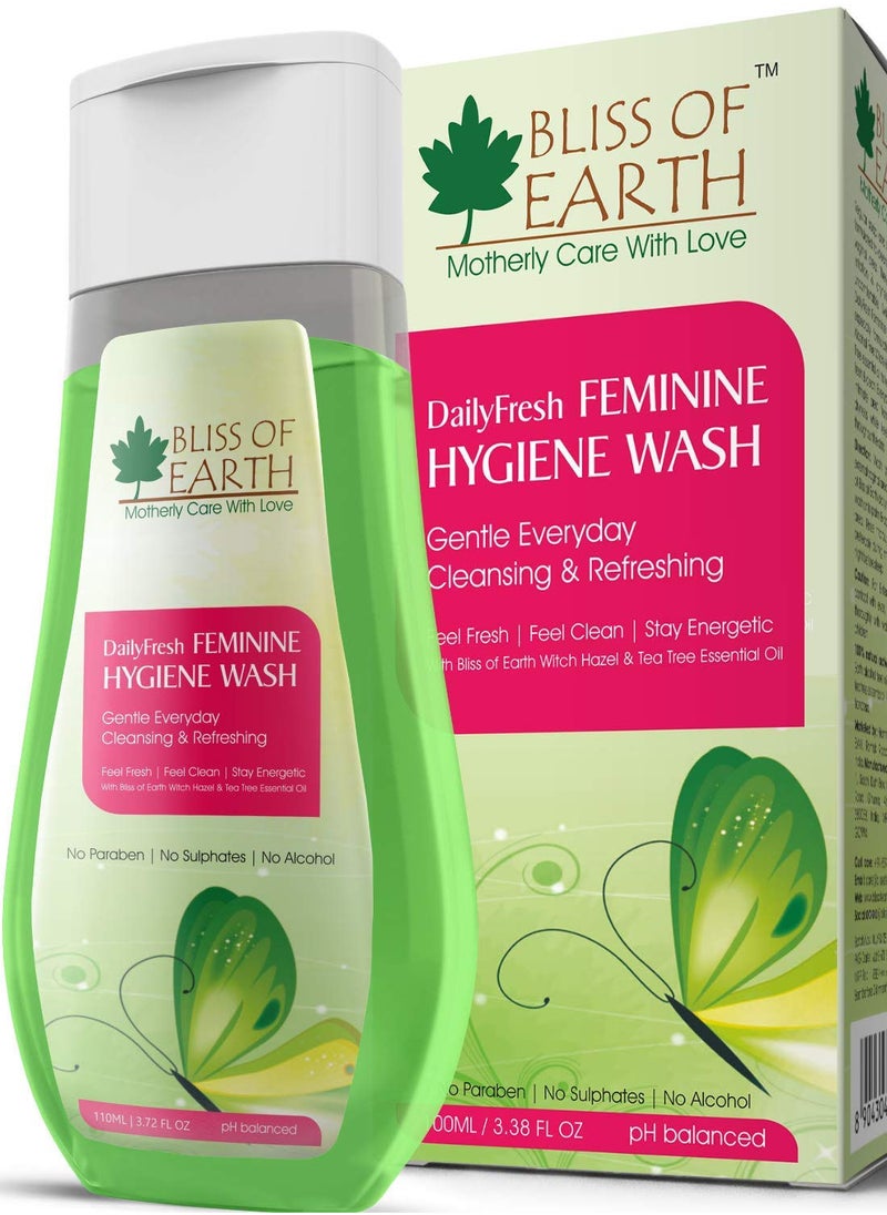 BLISS OF EARTH DailyFresh Feminine Hygiene Wash 110ML Enriched With Bliss of Earth Witch Hazel & Australian Tea Tree Essential Oil  Great For Daily Intimate Care  - Image 1