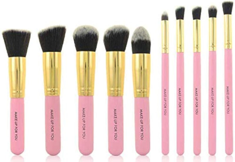 Pink Make Up For You 10 pieces Kabuki Stylish Fashion Makeup Brush Set Kit - [saf]