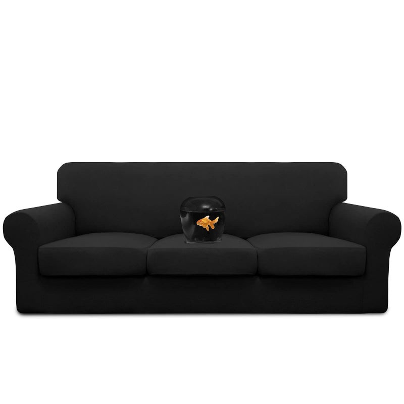 EasyGoing 100 Dual Waterproof 4 Pieces Stretch Soft Couch Cover for Dogs Sofa Slipcover for 3 Separate Cushion Couch Leakproof Furniture Protector for Kids Pets Black