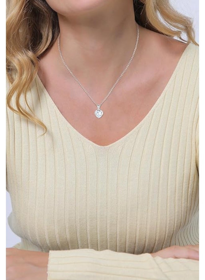 Heart Pendant Necklace with Matching Crystal Stud Earrings – Silver-Tone Elegant Jewelry Set - Image 1