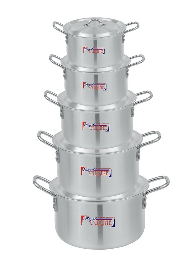 Royal Cuisine - Royal Cuisine Aluminium Cookware Set 1x5 – 5 Pcs Stock Pot Set with Lids, Durable High-Grade Aluminium, Shiny Metal Finish, Dishwasher Safe, Stackable Design, Sizes 18-28 cm (2.7-9.4 Ltr),Cooking Pot - Image 1