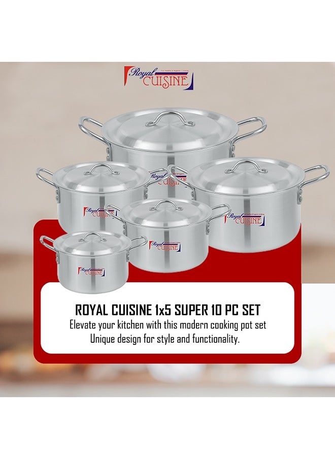 Royal Cuisine - Royal Cuisine Aluminium Cookware Set 1x5 – 5 Pcs Stock Pot Set with Lids, Durable High-Grade Aluminium, Shiny Metal Finish, Dishwasher Safe, Stackable Design, Sizes 18-28 cm (2.7-9.4 Ltr),Cooking Pot - Image 1