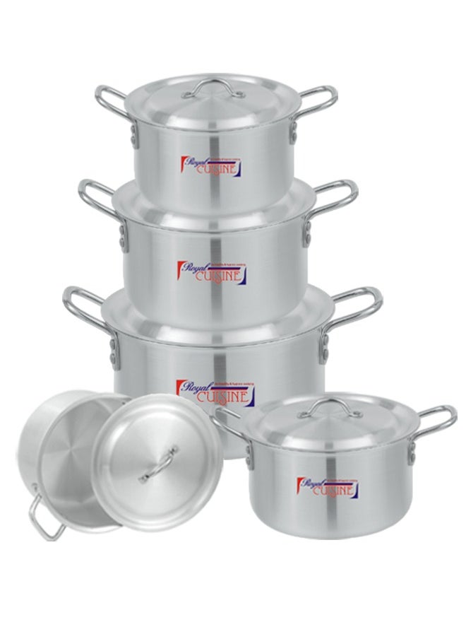 Royal Cuisine - Royal Cuisine Aluminium Cookware Set 1x5 – 5 Pcs Stock Pot Set with Lids, Durable High-Grade Aluminium, Shiny Metal Finish, Dishwasher Safe, Stackable Design, Sizes 18-28 cm (2.7-9.4 Ltr),Cooking Pot - Image 1