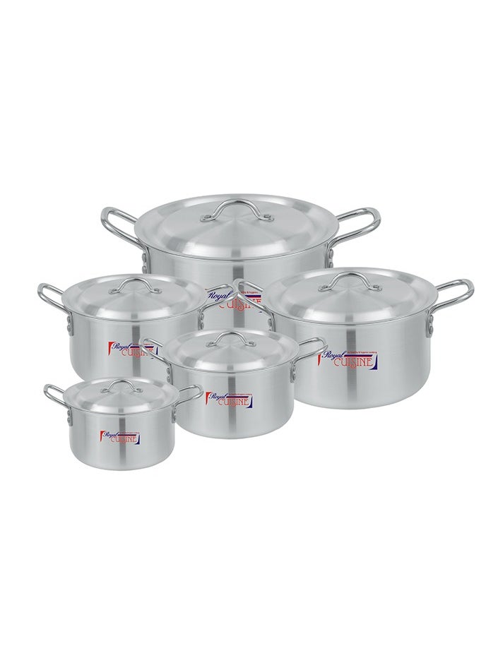 Royal Cuisine - Royal Cuisine Aluminium Cookware Set 1x5 – 5 Pcs Stock Pot Set with Lids, Durable High-Grade Aluminium, Shiny Metal Finish, Dishwasher Safe, Stackable Design, Sizes 18-28 cm (2.7-9.4 Ltr),Cooking Pot - Image 1