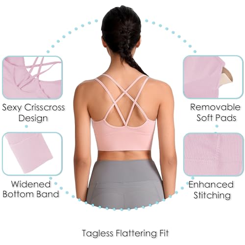 Evercute Cross Back Sport Bras Padded Strappy Criss Cross Cropped Bras for Yoga Workout Fitness Low Impact - Image 4