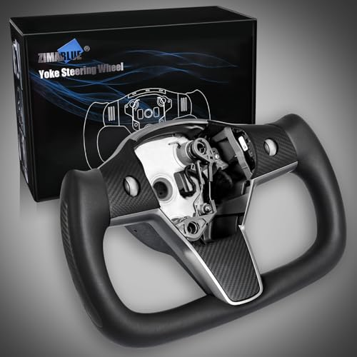 ZIMABLUE Yoke Steering Wheel for Tesla Model 3 2017-2023, Model Y 2019-2024 Real Carbon Fiber Steering Wheel with Heating Function Compatible with Tesla Model 3 Y - Image 1