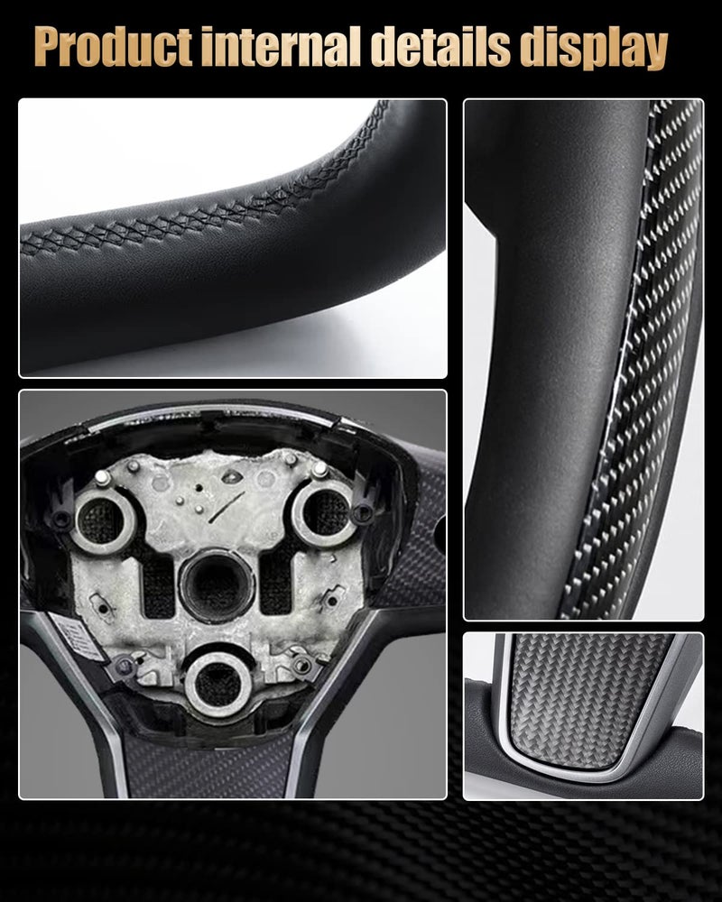 ZIMABLUE Yoke Steering Wheel for Tesla Model 3 2017-2023, Model Y 2019-2024 Real Carbon Fiber Steering Wheel with Heating Function Compatible with Tesla Model 3 Y - Image 5