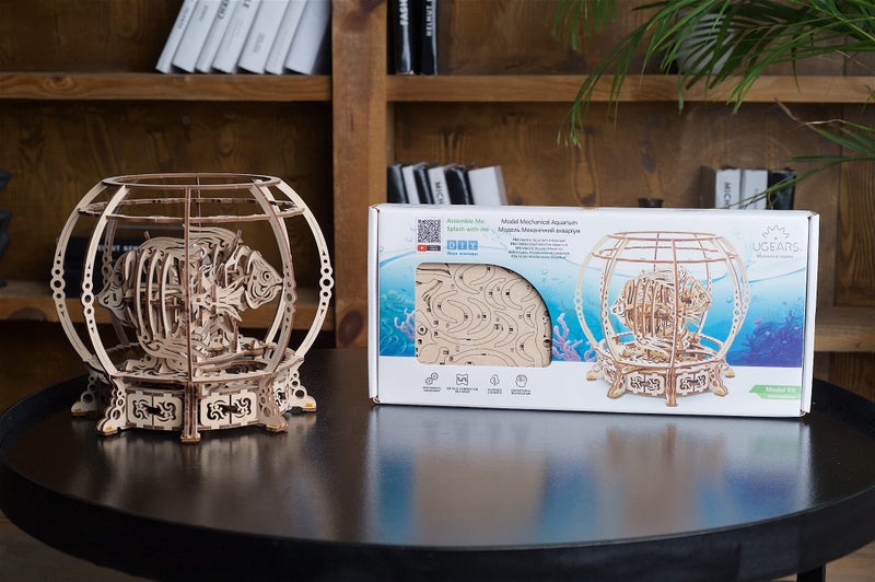 UGEARS مجسمات 3D ميكانيكية من UGEARS - فكرة ألغاز خشبية 3D إبداعية - مجموعة نموذج حوض السمك الخشبي - لغز خشبي فريد - ألغاز 3D لمجموعة بناء البالغين والأطفال - Image 3