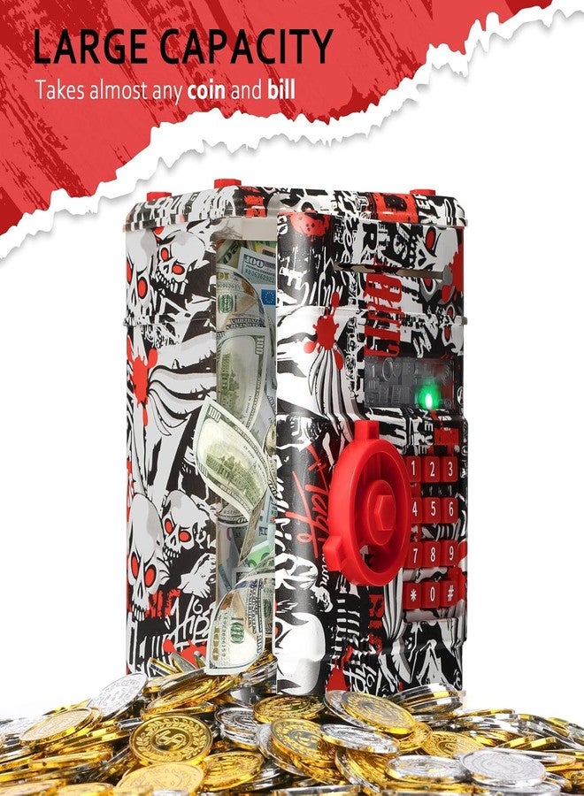 Mummy Please ATM Piggy Bank|Mini ATM|Coin Bank Money Saving Box with Password,【Grafitti Red】 Kids Safe Money Bank for Kids with Auto Grab Note Slot - Image 5