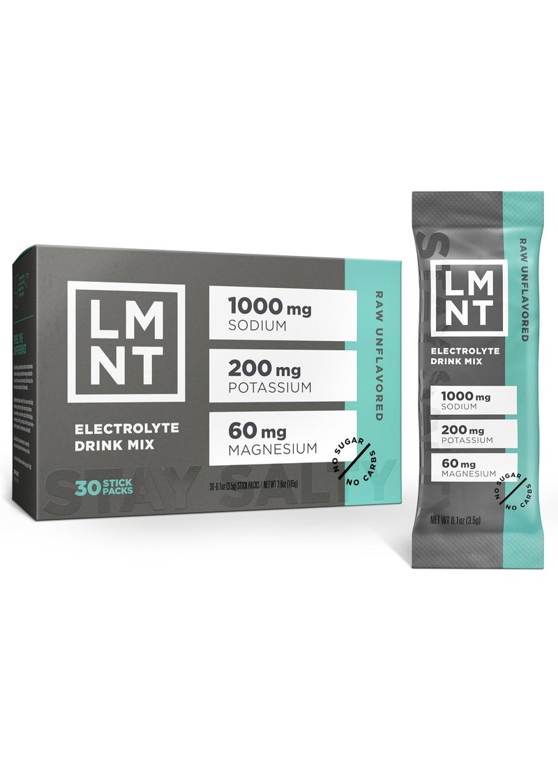 LMNT Keto Electrolyte Powder Packets | Paleo Hydration Powder | No Sugar, No Artificial Ingredients | Raw Unflavored | 30 Stick Packs