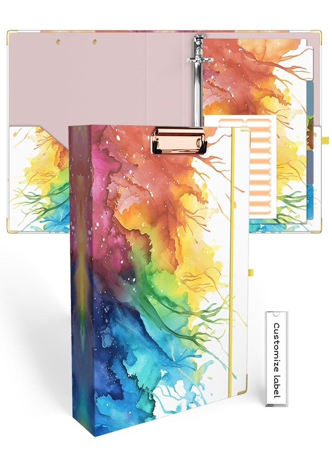 EYROZILL 3 Ring Binder 2 Inch with clipboard for Letter-Size 11" x 8.5" Three Ring Binder with 5-Tab Dividers and File Folder Labels for School Class Office Supplies, Rainbow - Image 1
