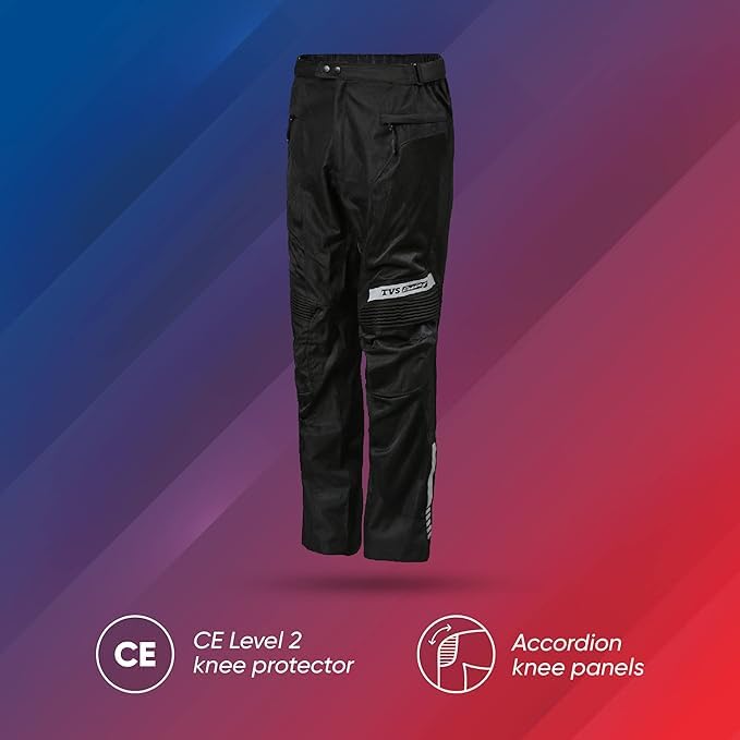 TVS Riding Pants for Men with CE Level-2 Knee Armor, High-Abrasion Resistance |Adjustable Comfort Fit Mesh for Ventilation|Day-Night Reflective Safety|Motorcycle Bike Accessories- (Black/Grey-M) - Image 2
