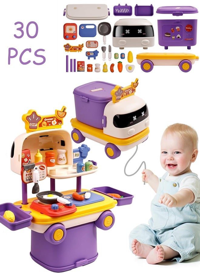 30PCS Kitchen Pretend  Kitchen Cookware Set Toy Kitchen Pretend Play Toy Kids Kitchen Pretend Play Toys Set Kitchen Toy Car Children's Playhouse Kitchen Cutlery Table Toys Multi-Function Kids Educational Toys For Boys Girls Kids  - Image 1