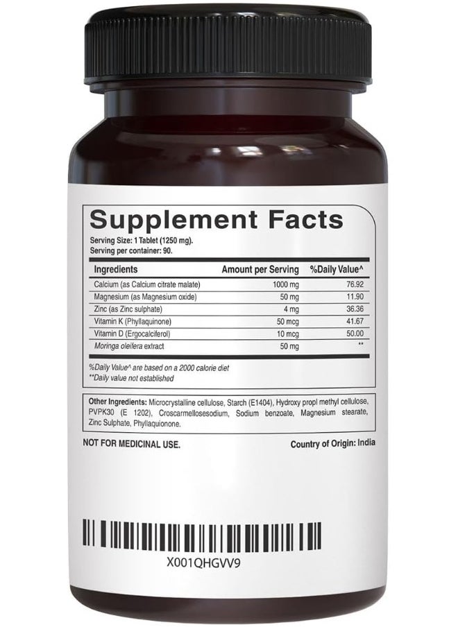 Pure Nutrition - Pure Nutrition Ultra Calcium Citrate 1250mg Highly absorbable Calcium Supplement with Calcium Citrate Malate, Vitamin D, Zinc and Magnesium - 1 Tablet Daily (90 Veg Tabs) Non-GMO | Gluten-Free - Image 1