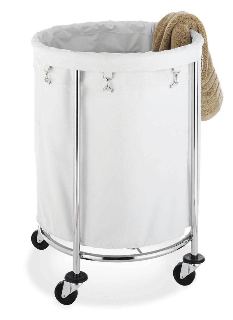 Whitmor Round Commercial Laundry Hamper with Removable Liner and Heavy Duty Wheels -Chrome (6894-3499-BB) - Image 1