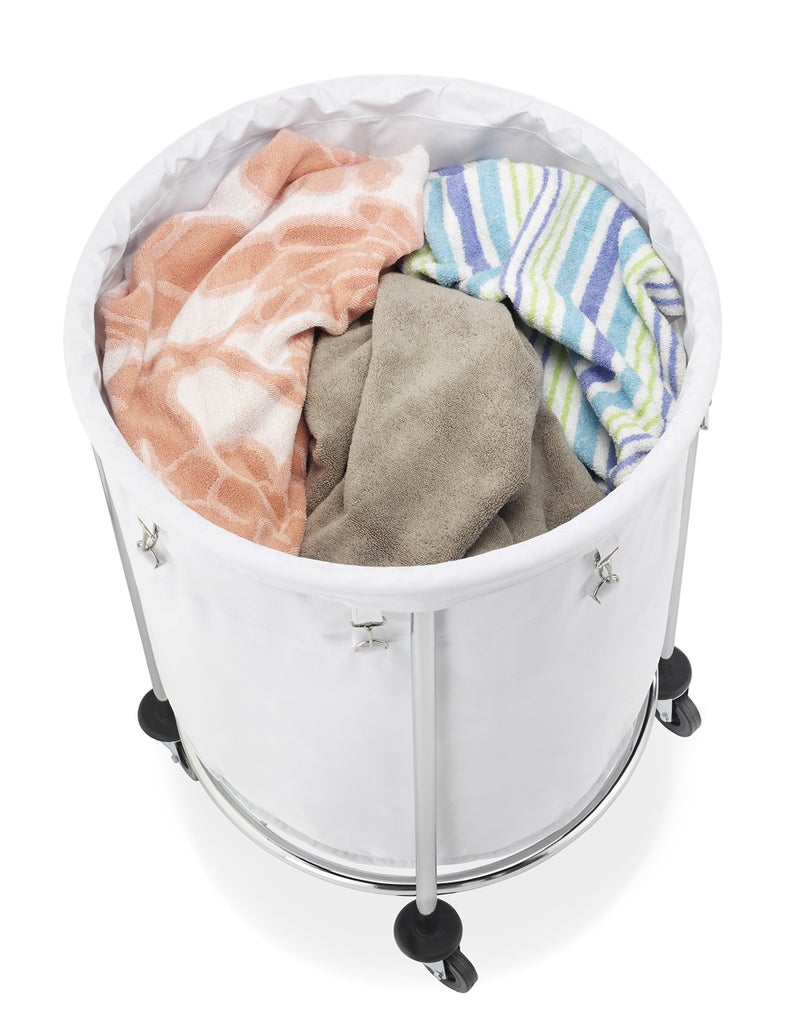 Whitmor Round Commercial Laundry Hamper with Removable Liner and Heavy Duty Wheels -Chrome (6894-3499-BB) - Image 2