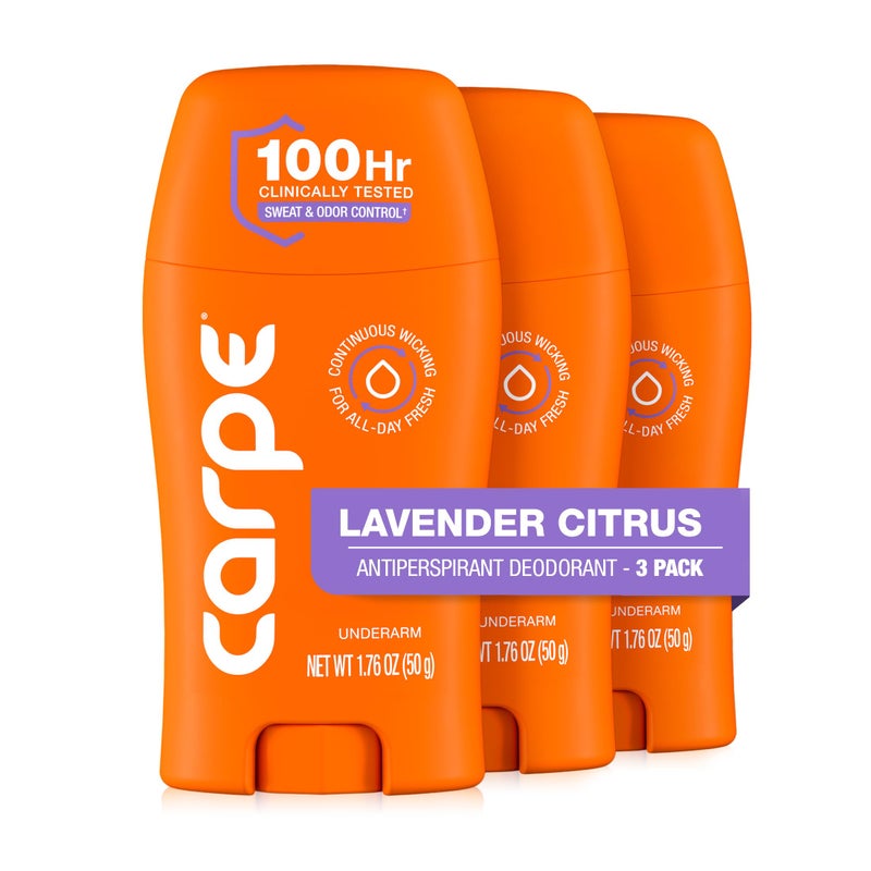 Carpe Underarm Antiperspirant for Women 100 Hour Sweat Odor Control Lavender Deodorant Clinical Deodorant for Women Lavender Citrus 3 Pack - Image 2