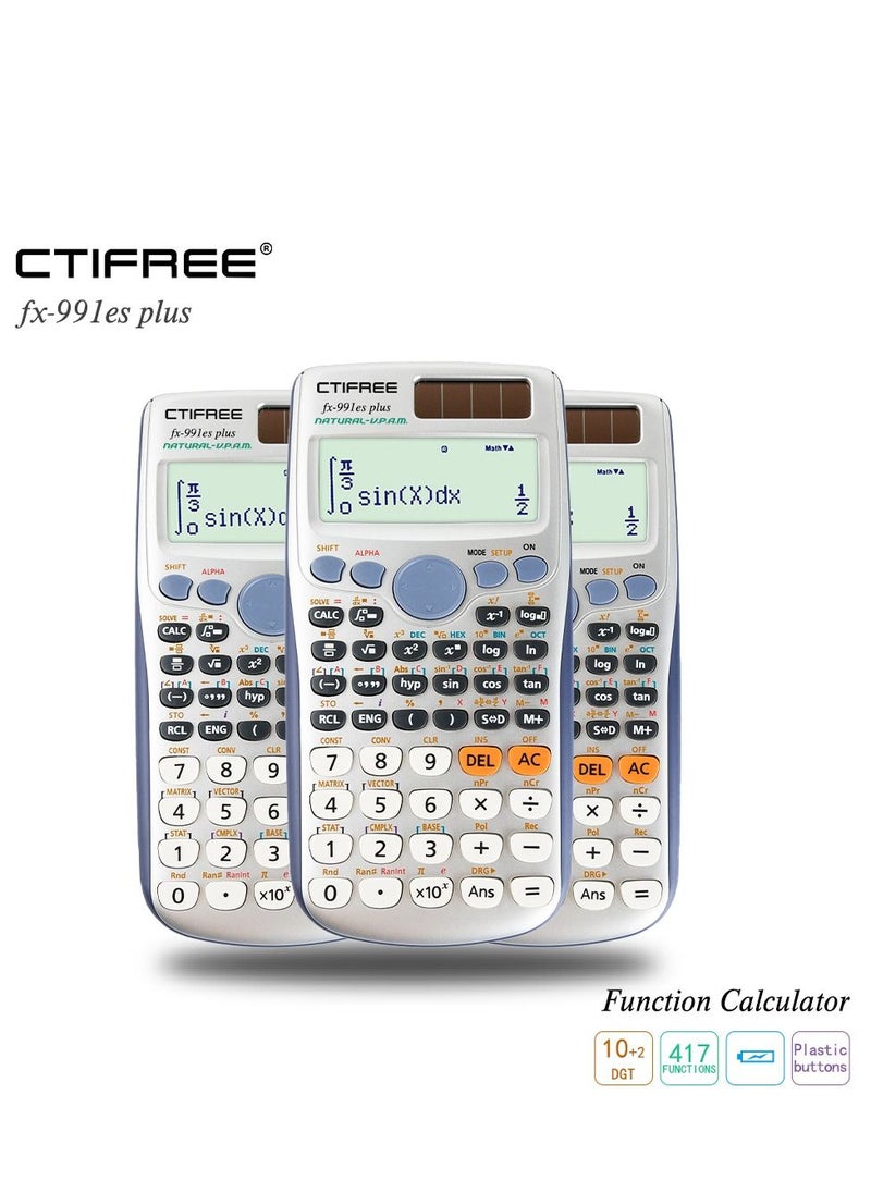 CTIFREE - آلة حاسبة علمية FX 991 ES Plus 417 دالة 2 سطر 10+2 أرقام شاشة مكتوبة آلة حاسبة علمية شمسية - Image 1