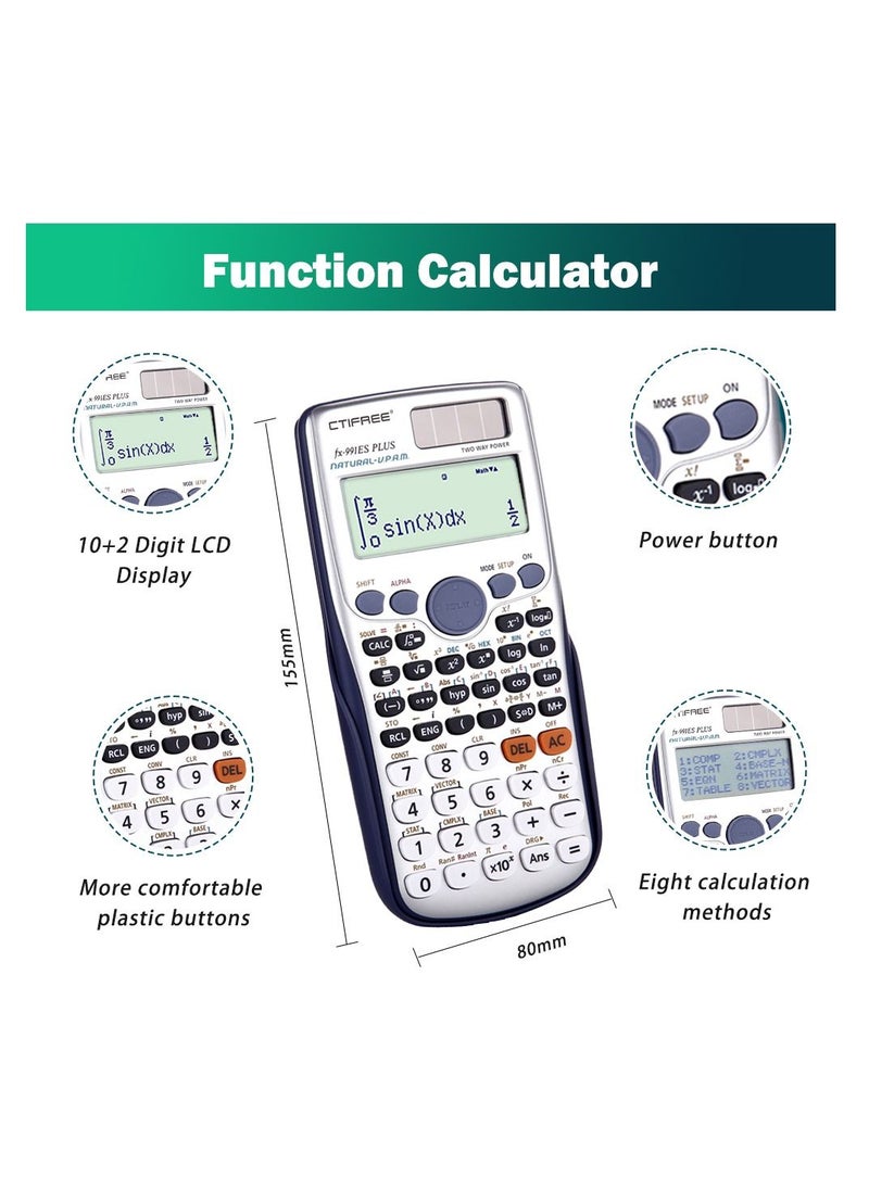 CTIFREE - آلة حاسبة علمية FX 991 ES Plus 417 دالة 2 سطر 10+2 أرقام شاشة مكتوبة آلة حاسبة علمية شمسية - Image 1