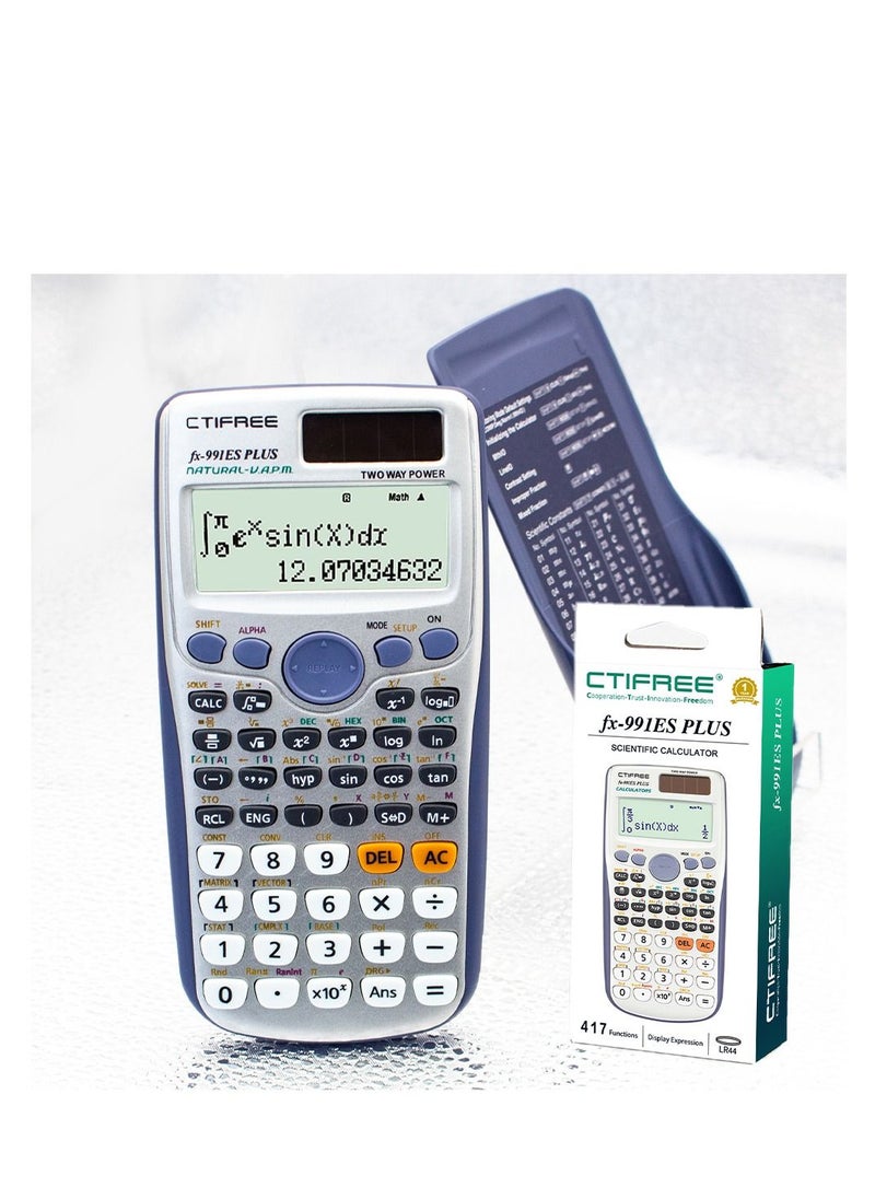 CTIFREE - آلة حاسبة علمية FX 991 ES Plus 417 دالة 2 سطر 10+2 أرقام شاشة مكتوبة آلة حاسبة علمية شمسية - Image 1