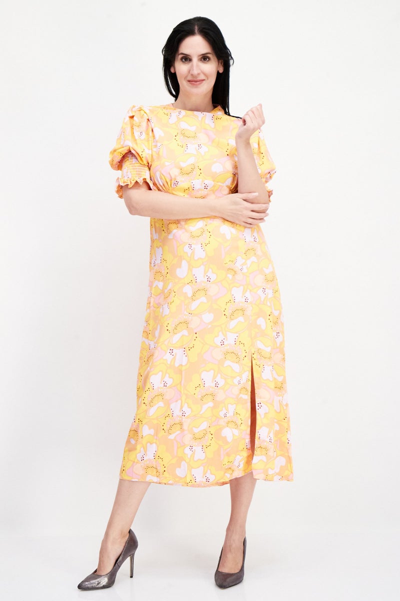 RIVER ISLAND فستان ميدي مزخرف بالورود للنساء، مجموعة برتقالية - Image 1